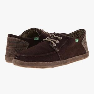 EUC Sanuk Mainsteez Men's Boat Shoes Brown Wool Suede Textile Casual Slip Ons